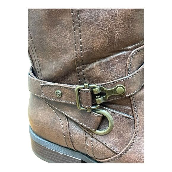 GUESS Knee High Brown Zip-Up Faux Leather Boots Size 9.5 EUC Classic Biker - Picture 12 of 12